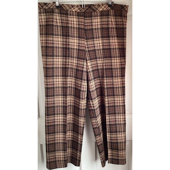 Vintage Lady Devon Women's Brown Plaid High Rise Flat Front Slacks Pants Size 32 - Picture 1 of 8